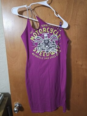 Fashion Nova Magenta Tank Dress with Neon Yellow Graphic